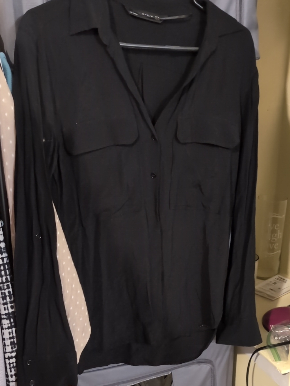 Zara Black Long Sleeve Button-Front Utility Shirt